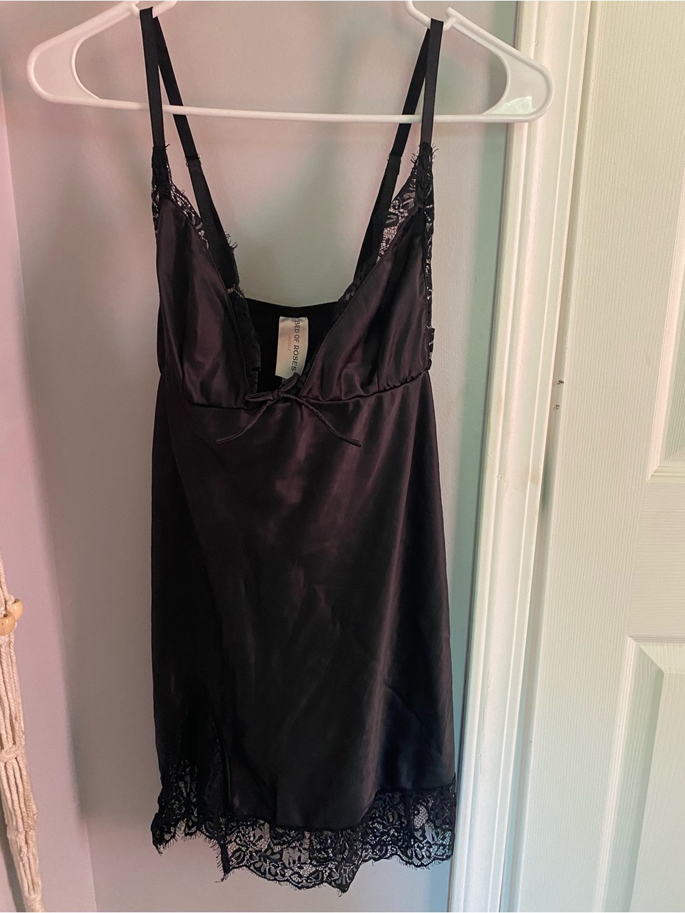 Black Lace-Trim Satin Slip Dress - Women Intimates & Sleepwear
